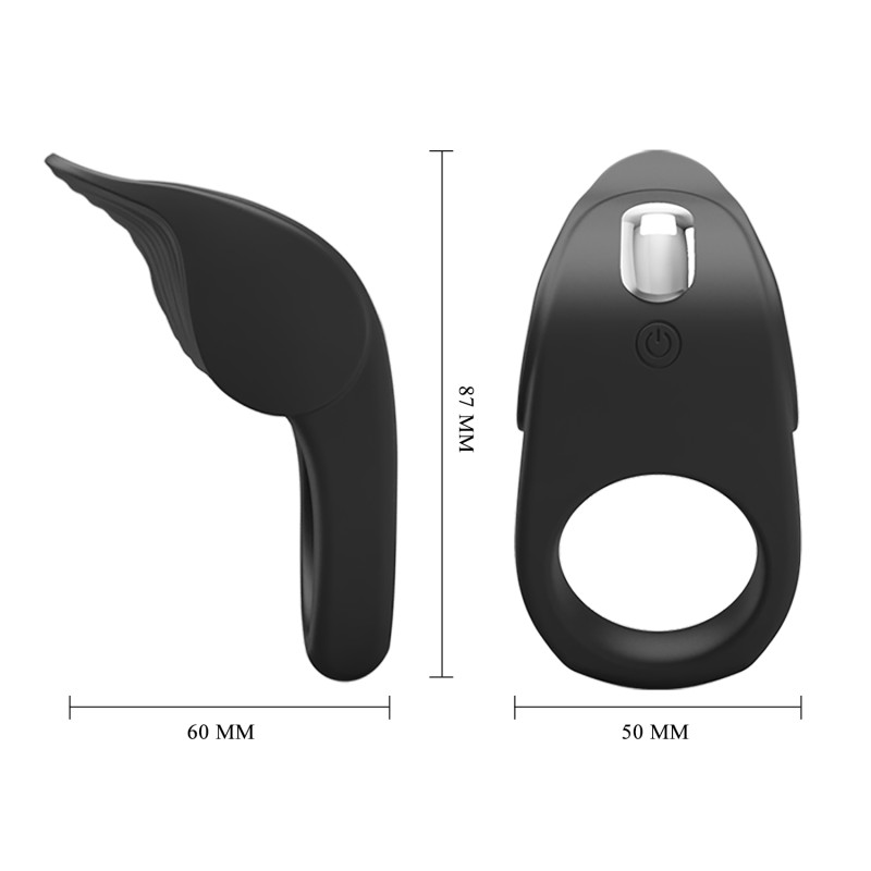 Эрекционное кольцо с вибрацией из силикона черное PRETTY LOVE BI-210235