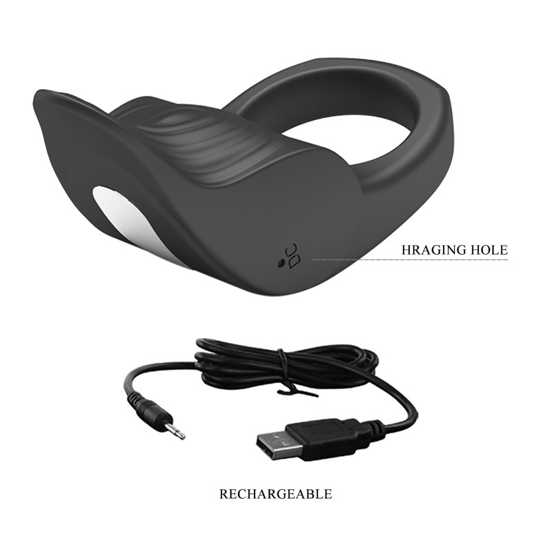 Эрекционное кольцо с вибрацией из силикона черное PRETTY LOVE BI-210235