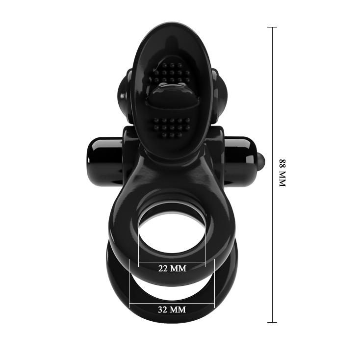 Эрекционное кольцо двойное с вибрацией и стимулятором TPR черное PRETTY LOVE BI-210239