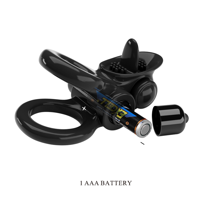 Эрекционное кольцо двойное с вибрацией и стимулятором TPR черное PRETTY LOVE BI-210239