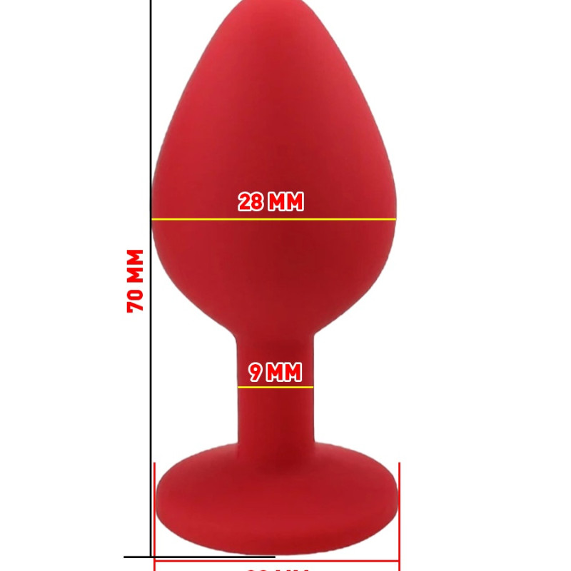 Анальная пробка силиконова красная с черным стразом 7,6х2,8 см 47515-MM