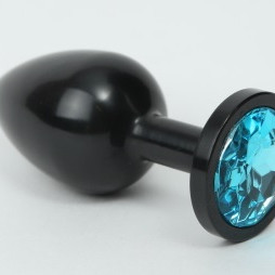 Анальная пробка металл черная с голубым стразом 8,2х3,5см 47411-1MM
