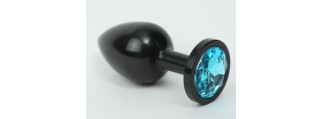 Анальная пробка металл черная с голубым стразом 8,2х3,5см 47411-1MM