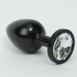 Анальная пробка металл черная с прозрачным стразом 8,2х3,5см 47411-4MM