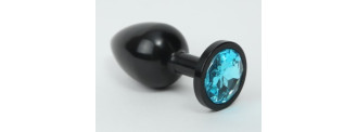 Анальная пробка металл черная с голубым стразом 7,6х2,8см 47412-1MM