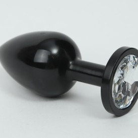 Анальная пробка металл черная с прозрачным стразом 7,6х2,8см 47412-4MM