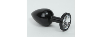 Анальная пробка металл черная с прозрачным стразом 7,6х2,8см 47412-4MM