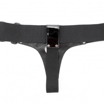 Трусики черные лаковые для страпона 52002ars