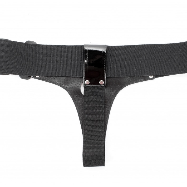 Трусики черные лаковые для страпона 52002ars