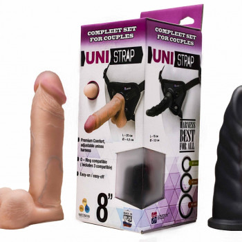 Страпон с двумя насадками UNI strap 8 Black belt champion 531503ru