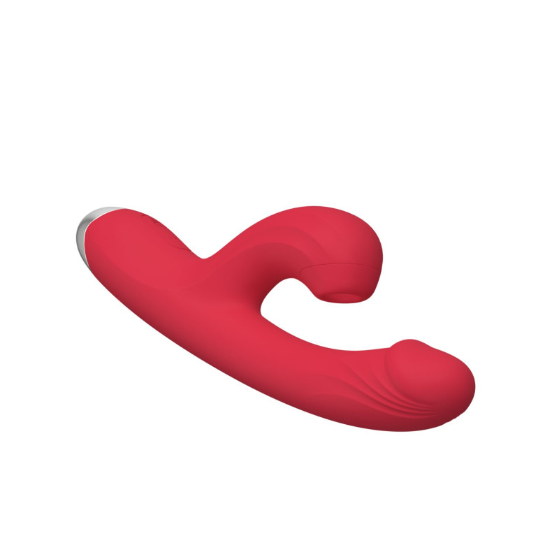 Силиконовый вибратор-кролик с вакуумным клиторальным отростком красный SW3015R