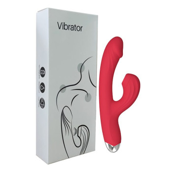 Силиконовый вибратор-кролик с вакуумным клиторальным отростком красный SW3015R