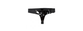 Трусики черные лаковые для страпона 52002ars