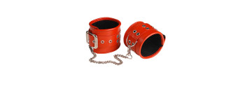 Оковы кожаные красные с широким ремешком, соединенные цепочкой длиной 35см 3072-2