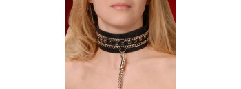 Ошейник кожаный черный шириной 50мм,с цепочкой-поводком с карабином длиной 50см 3101-1