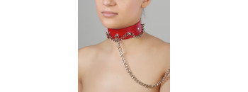 Ошейник красный с металлической цепочкой по окружности и с цепочкой-поводком 3117-2