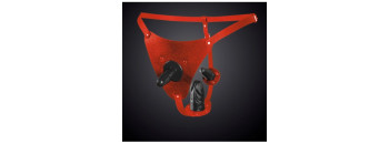 Трусики кожаные красные  универсальные со штырьком для насадок 3152-2