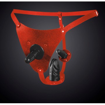 Трусики кожаные красные  универсальные со штырьком для насадок 3152-2