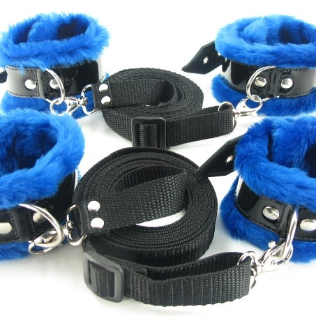 Набор на кровать с синим мехом BDSM Light 760009ars
