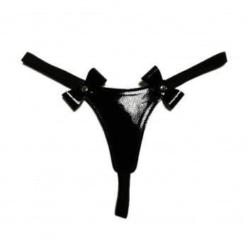 Стринги из эко-кожи лаковые с бантиками 50006ars