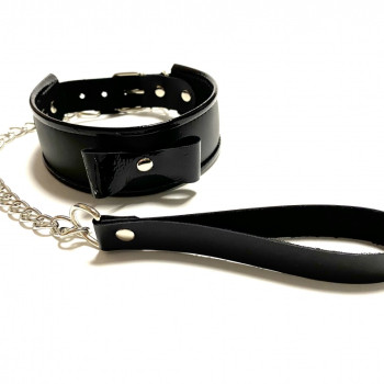 Ошейник с поводком из эко-кожи черный 50010ars