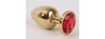 Анальная пробка золото со вставкой красный 3,4х8,2 47003-1-MM