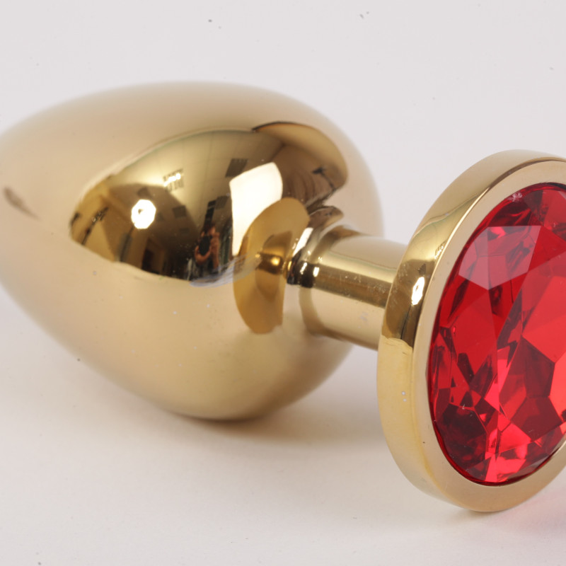 Анальная пробка золото со вставкой красный 3,4х8,2 47003-1-MM