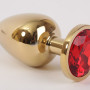 Анальная пробка золото со вставкой красный 3,4х8,2 47003-1-MM