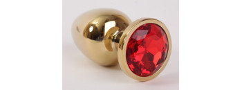 Анальная пробка золото со вставкой красный 9,5х4см 47003-2-MM