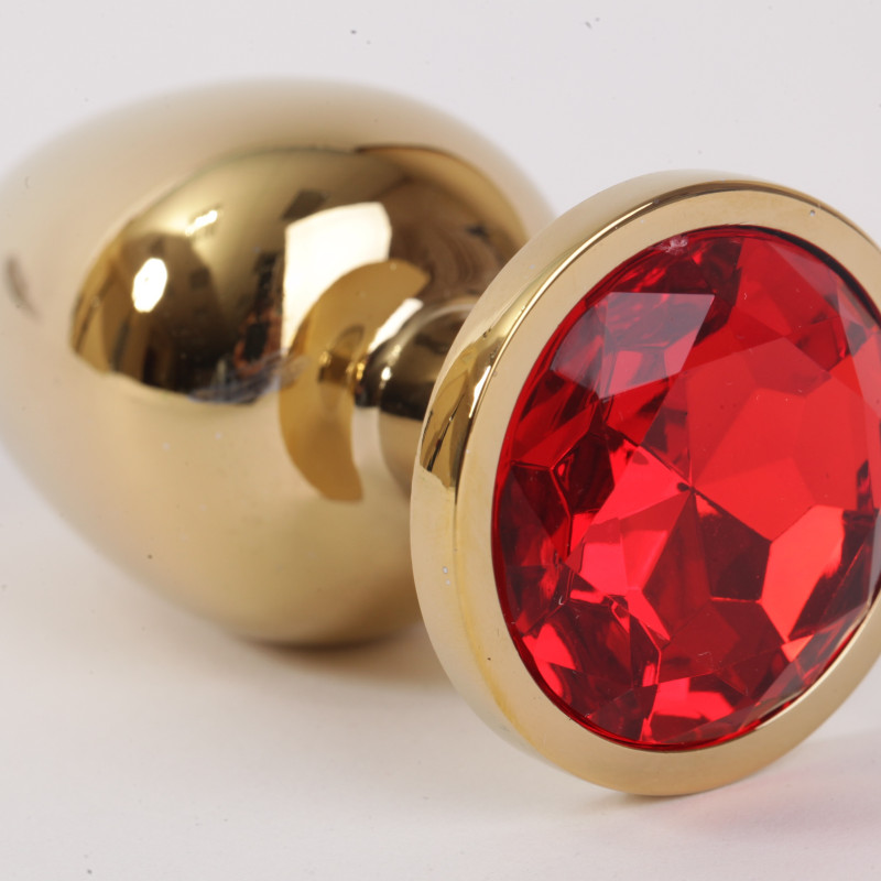 Анальная пробка золото со вставкой красный 9,5х4см 47003-2-MM