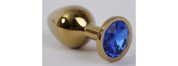 Анальная пробка золото с синим стразом 3,4х8,2 47004-1-MM
