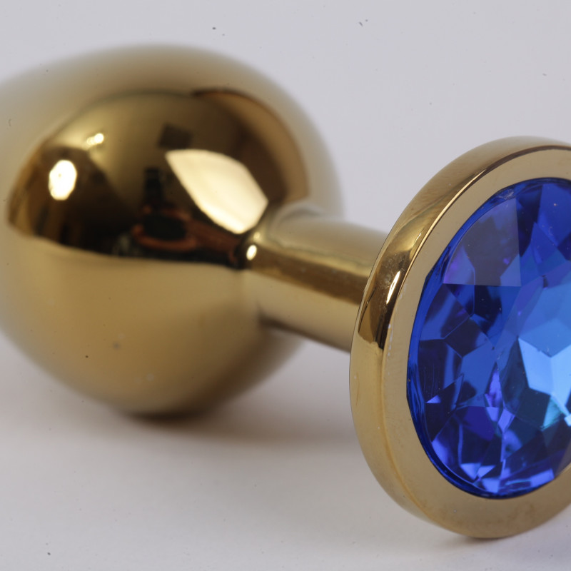 Анальная пробка золото с синим стразом 3,4х8,2 47004-1-MM