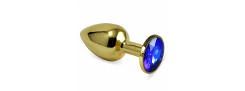 Анальная пробка золото с синим стразом 2,8 х 7,6 S 47004-MM