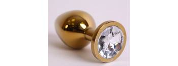 Анальная пробка золото со вставкой белый страз 3,4х8,2 47005-1-MM