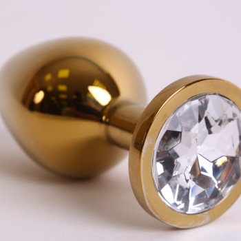 Анальная пробка золото со вставкой белый страз 3,4х8,2 47005-1-MM