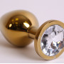 Анальная пробка золото со вставкой белый страз 3,4х8,2 47005-1-MM
