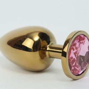 Анальная пробка металл 3,4х8,2 золото розовый страз 47006-1MM