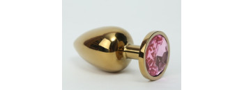 Анальная пробка металл 3,4х8,2 золото розовый страз 47006-1MM