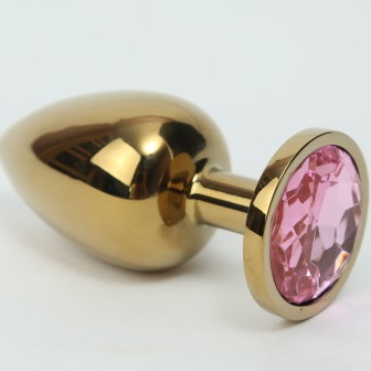 Анальная пробка металл 4х9,5 золото розовый страз 47006-2MM