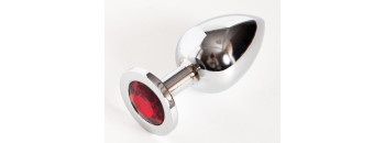 Анальная пробка серебро с красным стразом 9,5х4см 47017-2-MM