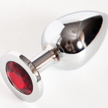 Анальная пробка серебро с красным стразом 9,5х4см 47017-2-MM