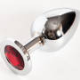 Анальная пробка серебро с красным стразом 9,5х4см 47017-2-MM