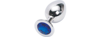 Анальная пробка серебро с синим стразом M 3,4 х 8,2 47018-1-MM