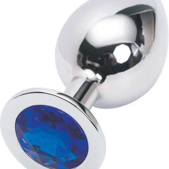 Анальная пробка серебро с синим стразом M 3,4 х 8,2 47018-1-MM