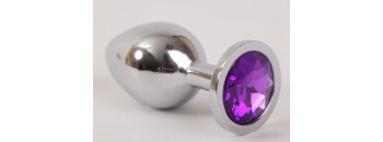 Анальная пробка серебряная с фиолетовым кристаллом 3,4х8,2 47020-1-MM