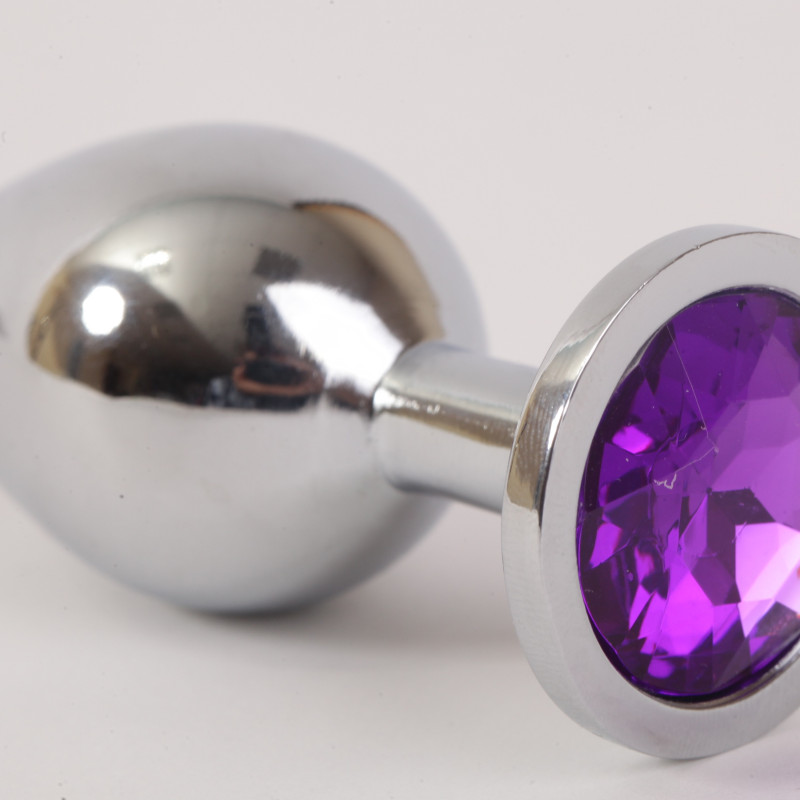 Анальная пробка серебряная с фиолетовым кристаллом 3,4х8,2 47020-1-MM