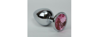 Анальная пробка 4х9,5 серебро розовый страз 47021-2MM