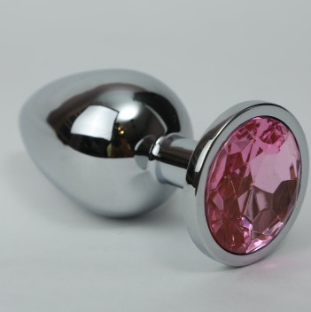 Анальная пробка 4х9,5 серебро розовый страз 47021-2MM