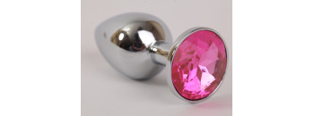 Анальная пробка серебро со вставкой розовый страз S 47021-MM
