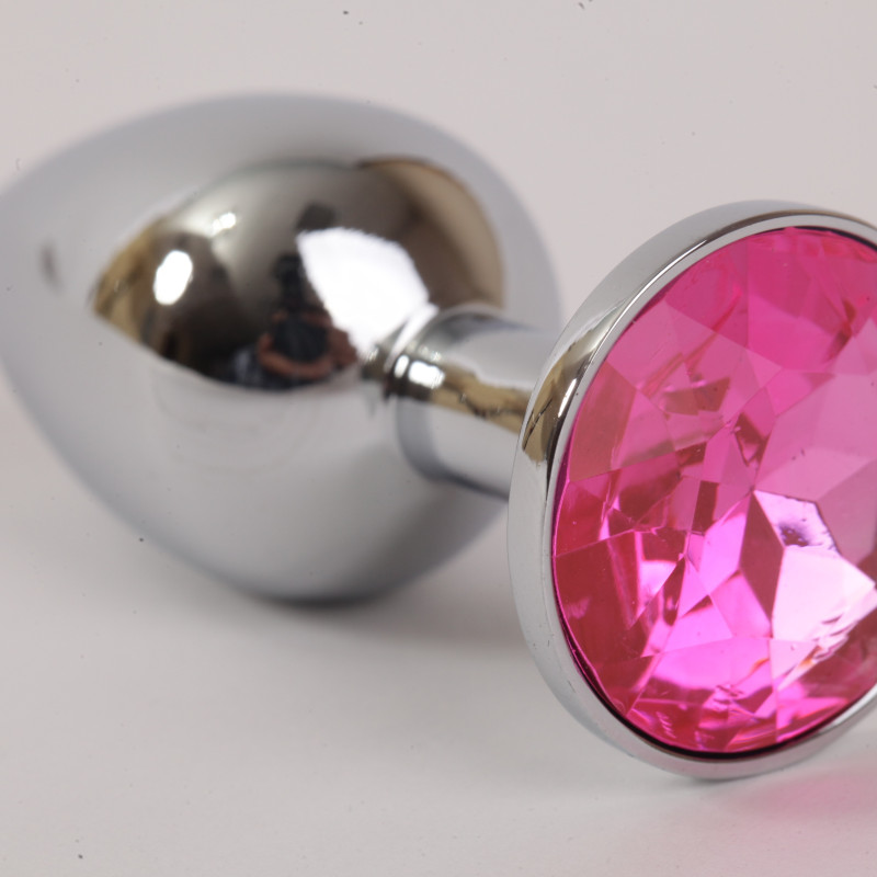 Анальная пробка серебро со вставкой розовый страз S 47021-MM